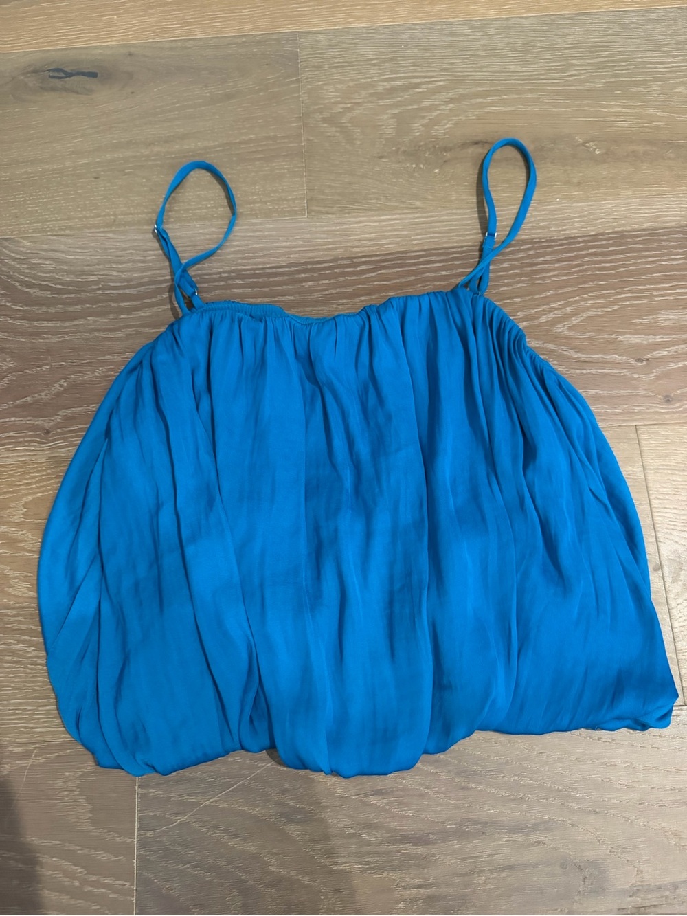 Blue Spaghetti Strap Bubble Hem Tank Top